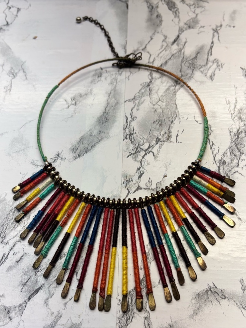 Artisan Multicolor Fringe Bib Style Statement Festival Necklace -Women's Jewelry